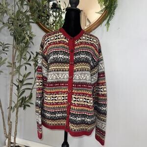 CRYSTAL KOBE Cardigan Sweater M Medium Nordic Icelandic Fair Isle Wool Blend